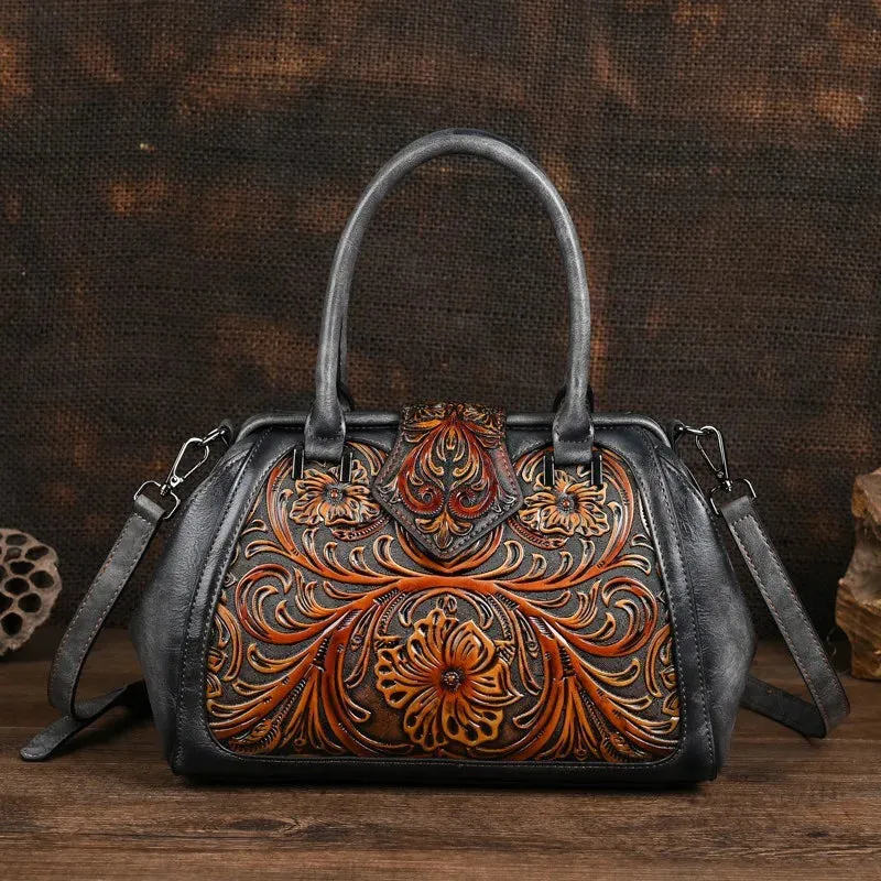 MOTAORA New Vintage Embossed Handmade Versatile PU Leather Crossbody Bag Large Capacity.