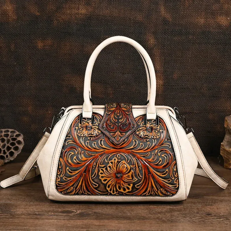 MOTAORA New Vintage Embossed Handmade Versatile PU Leather Crossbody Bag Large Capacity.