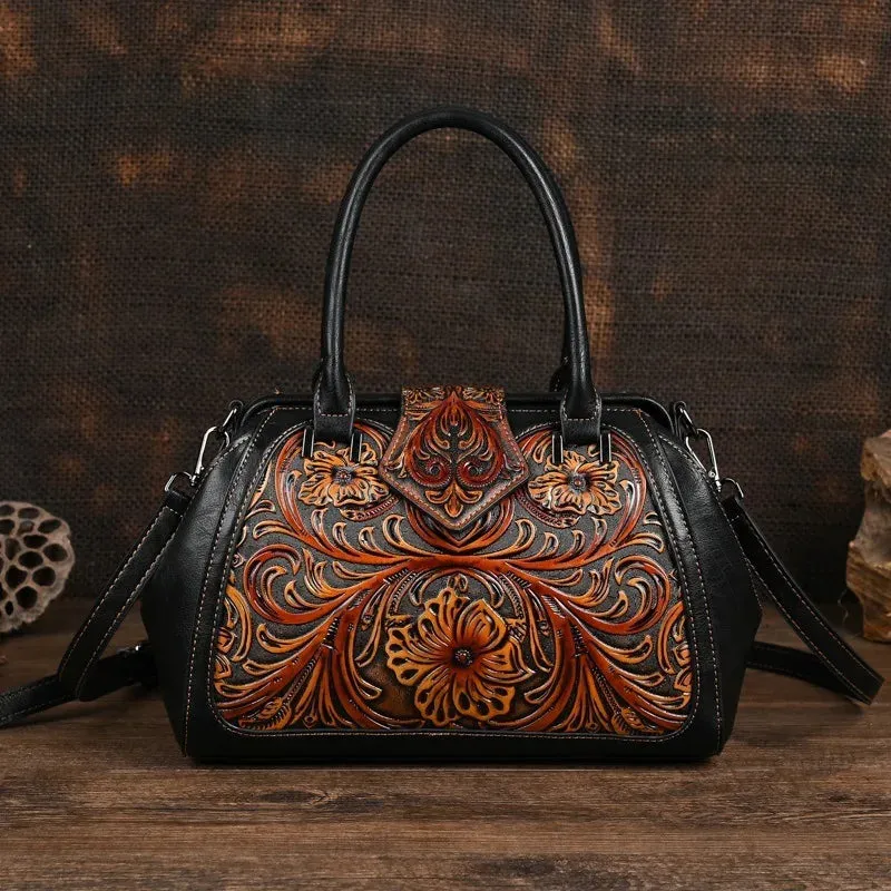 MOTAORA New Vintage Embossed Handmade Versatile PU Leather Crossbody Bag Large Capacity.