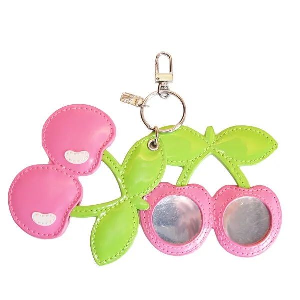 Pacha Pink Cherry Charm Keyring with Compact Mirror