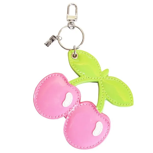 Pacha Pink Cherry Charm Keyring with Compact Mirror