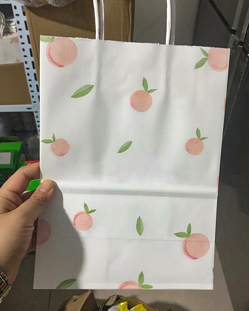 PACKIE BETTIE gift bag 8x4.25x10.5 kraft paper gift bag with handle in bulk, peach printed paper bag, shopping bag, kraft paper bag, retail bag, party bag, 50 packs