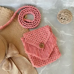 Peach Macrame Mobile Sling Bag