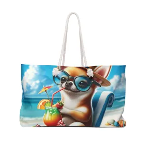 Personalised/Non-Personalised Weekender Bag, Summer Beach Dog, Chihuahua, Large Weekender Bag, Beach Bag, Book Bag