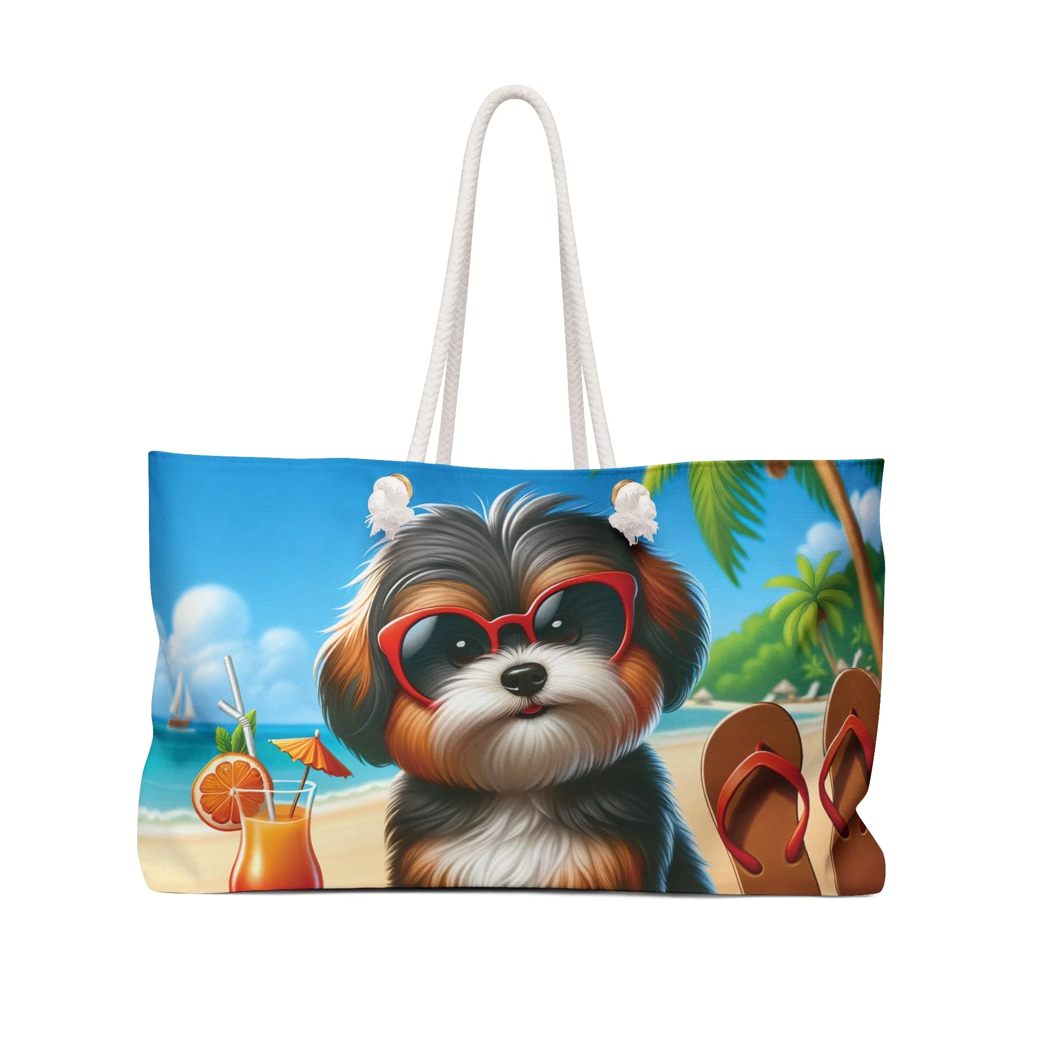 Personalised/Non-Personalised Weekender Bag, Summer Beach Dog, Havanese, Large Weekender Bag, Beach Bag, Book Bag