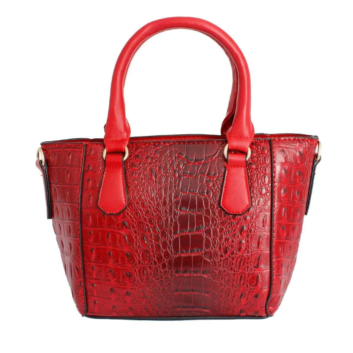 Premium Red Croc Textured Vegan Leather Tote Handbag Set with Double Zipper Wristlet - Luxe Sophistication for Style and Security