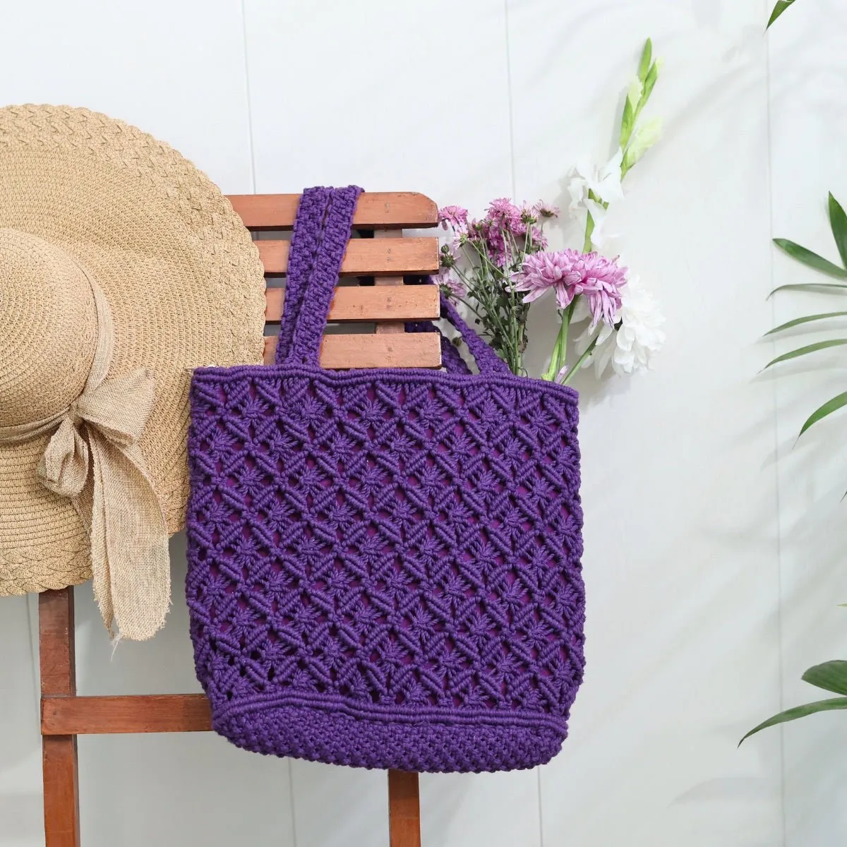 Purple Macrame Tote Bag