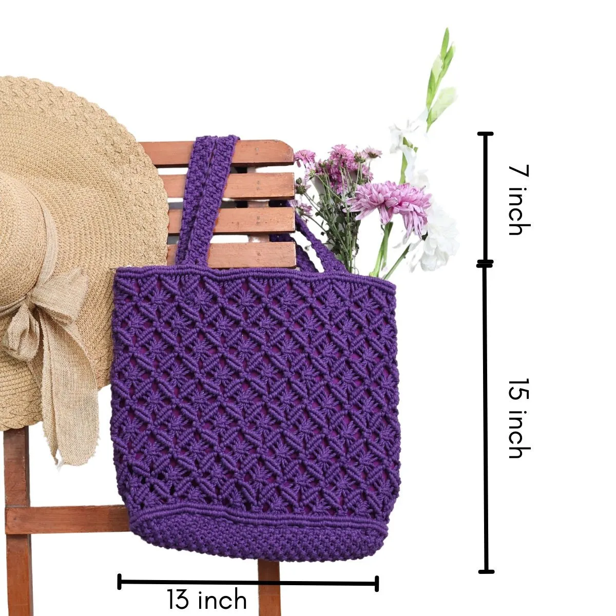 Purple Macrame Tote Bag