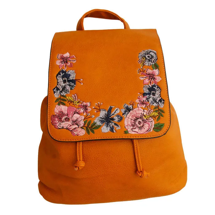 Red Embroidered Flower Backpack