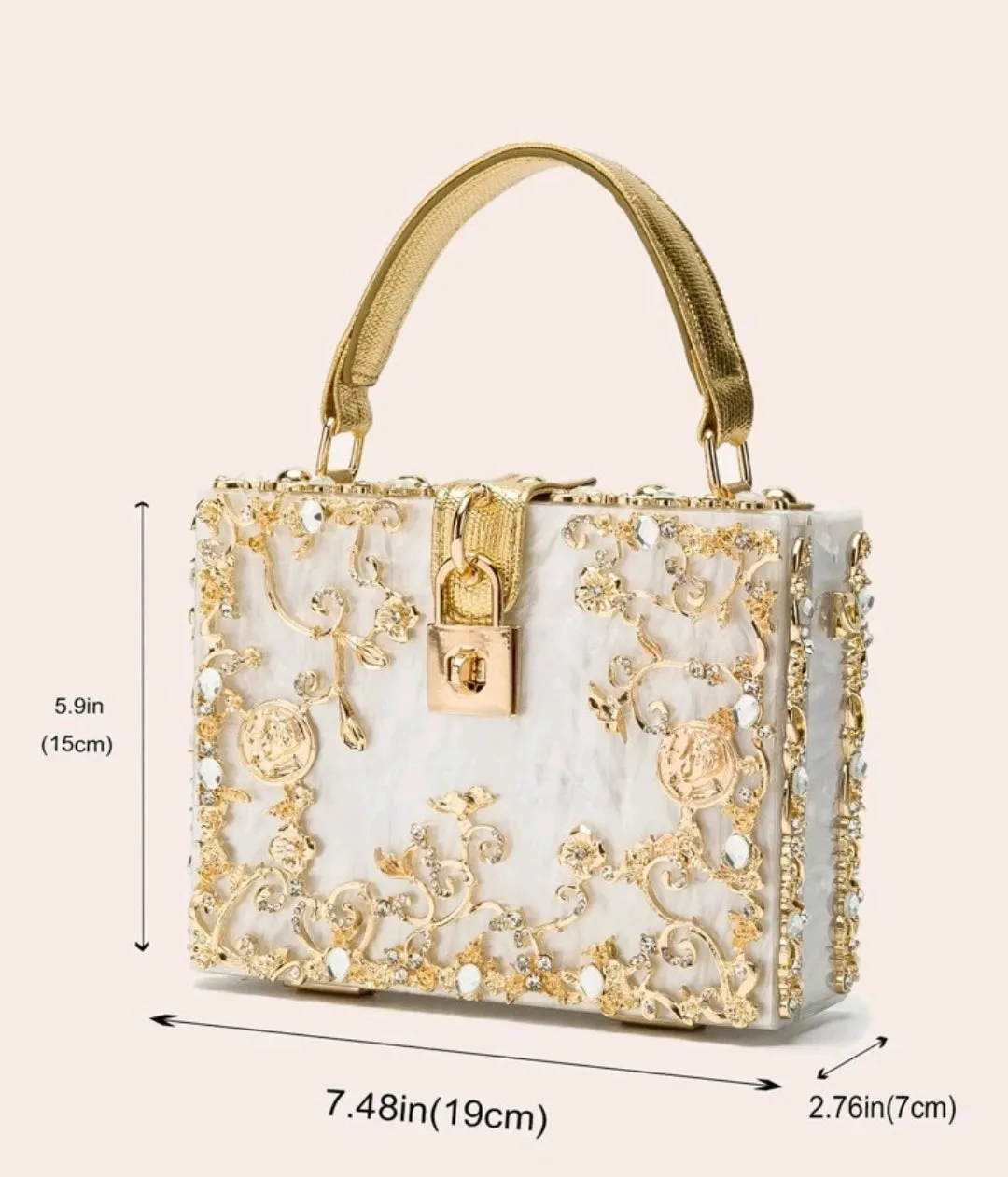 Rhinestone & metal decor chain box bag.