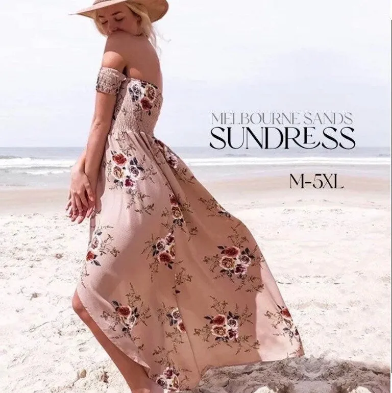 S-3XL Melbourne Sands maxi / smocked sundress / airy beach dress beige   rouged roses