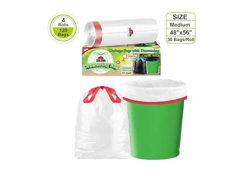 Shalimar Premium Drawstring Garbage Bags Size 19 X 21 Inches (Medium) 120 Bags (4 rolls) Dustbin Bag/Trash Bag - White Color