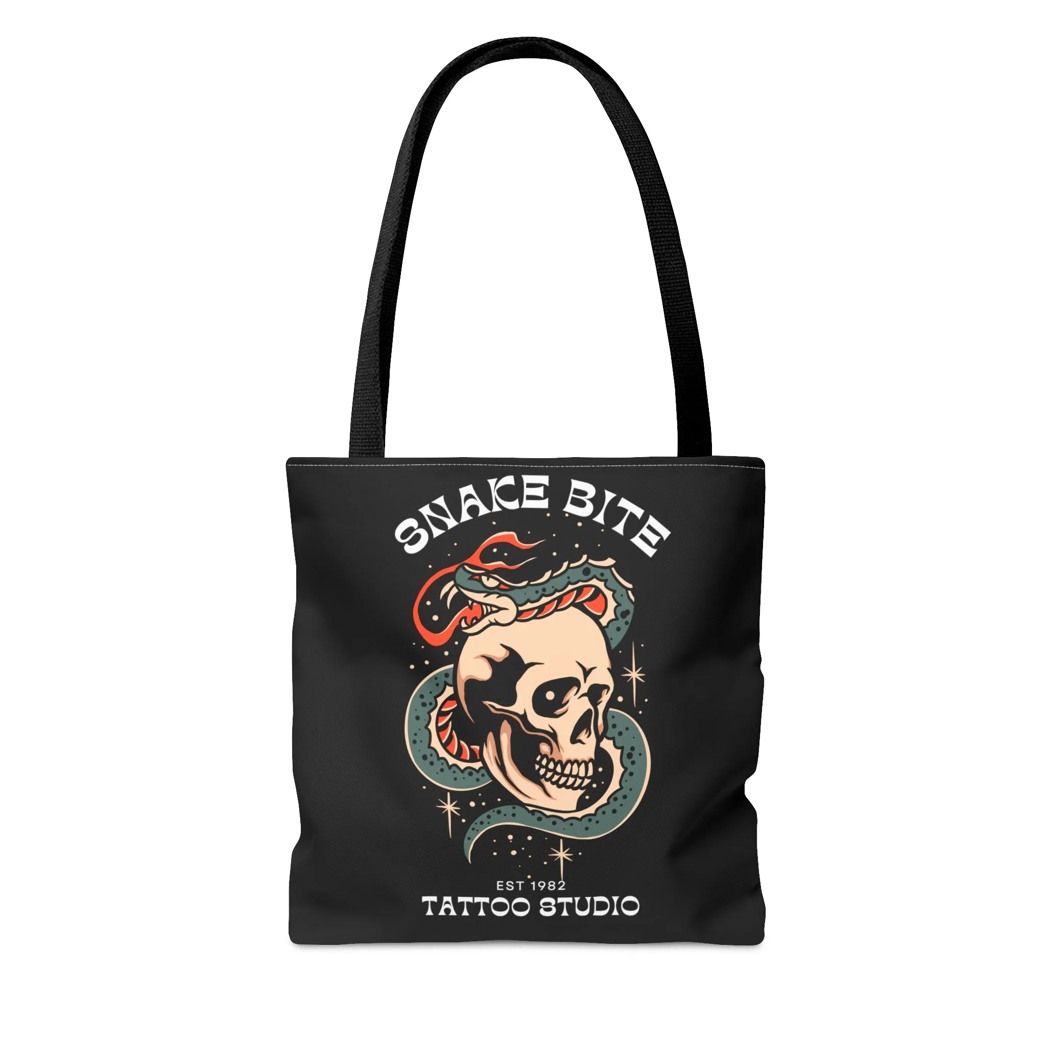 Snake Bite Tattoo Studio Black Tote Bag