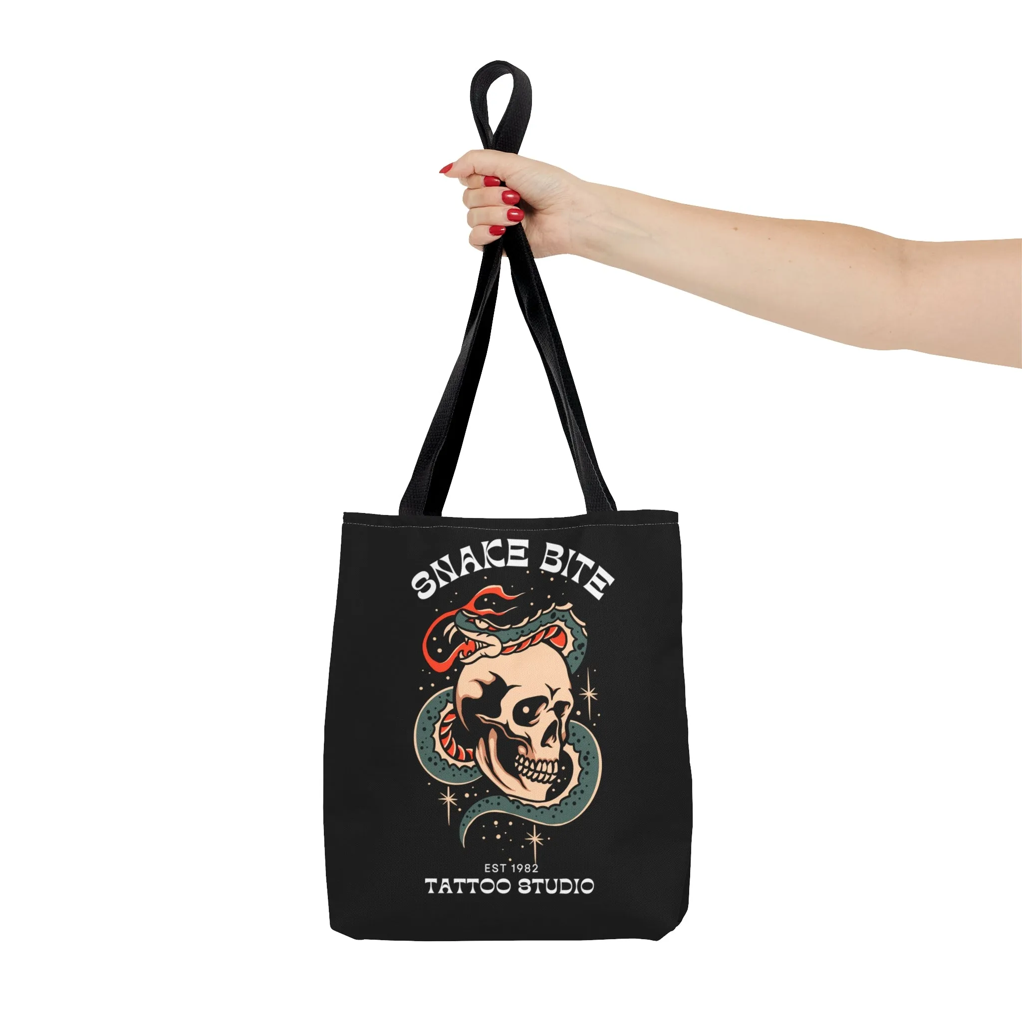 Snake Bite Tattoo Studio Black Tote Bag