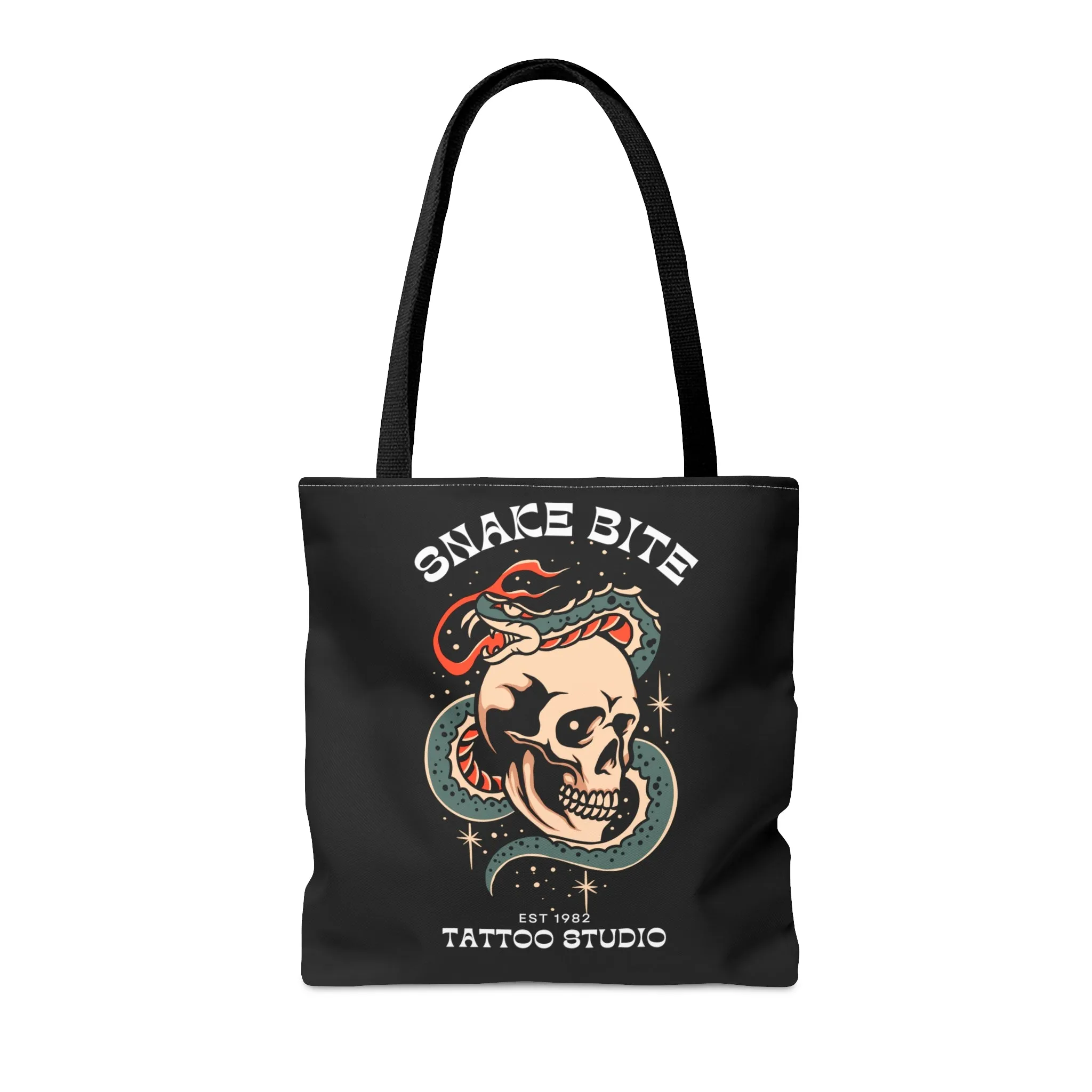 Snake Bite Tattoo Studio Black Tote Bag