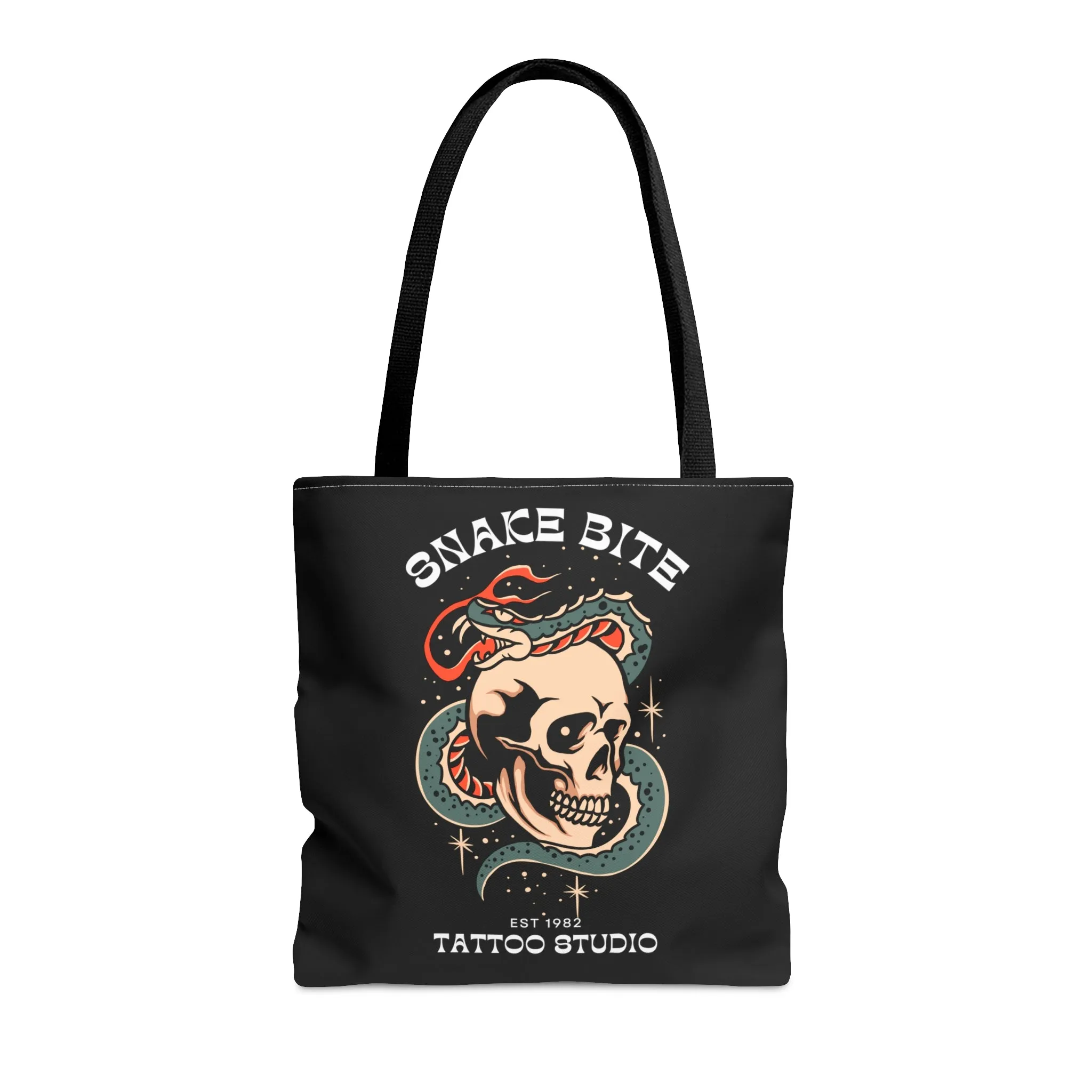 Snake Bite Tattoo Studio Black Tote Bag