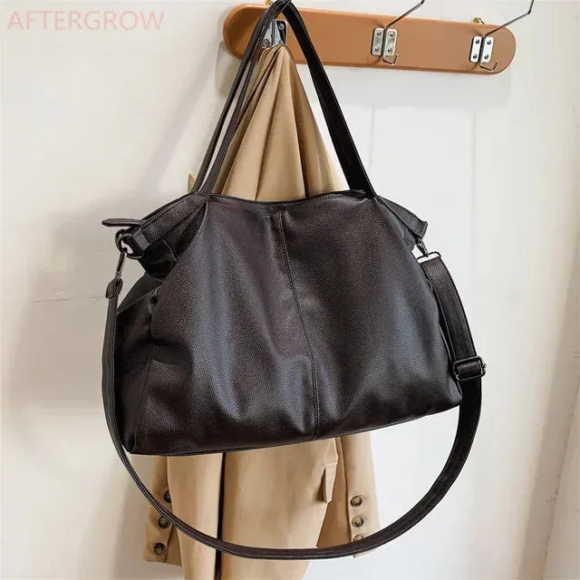 Sohiwoo Large Roomy Shopper Tote Shoulder Leather Bag Women Hobo Ladies Handbag Black Travel Quality Crossbody Bags For Bag Bag Big Soft