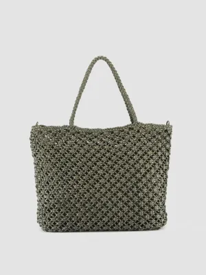 SUSAN 02 Macramè -  Green Leather tote bag