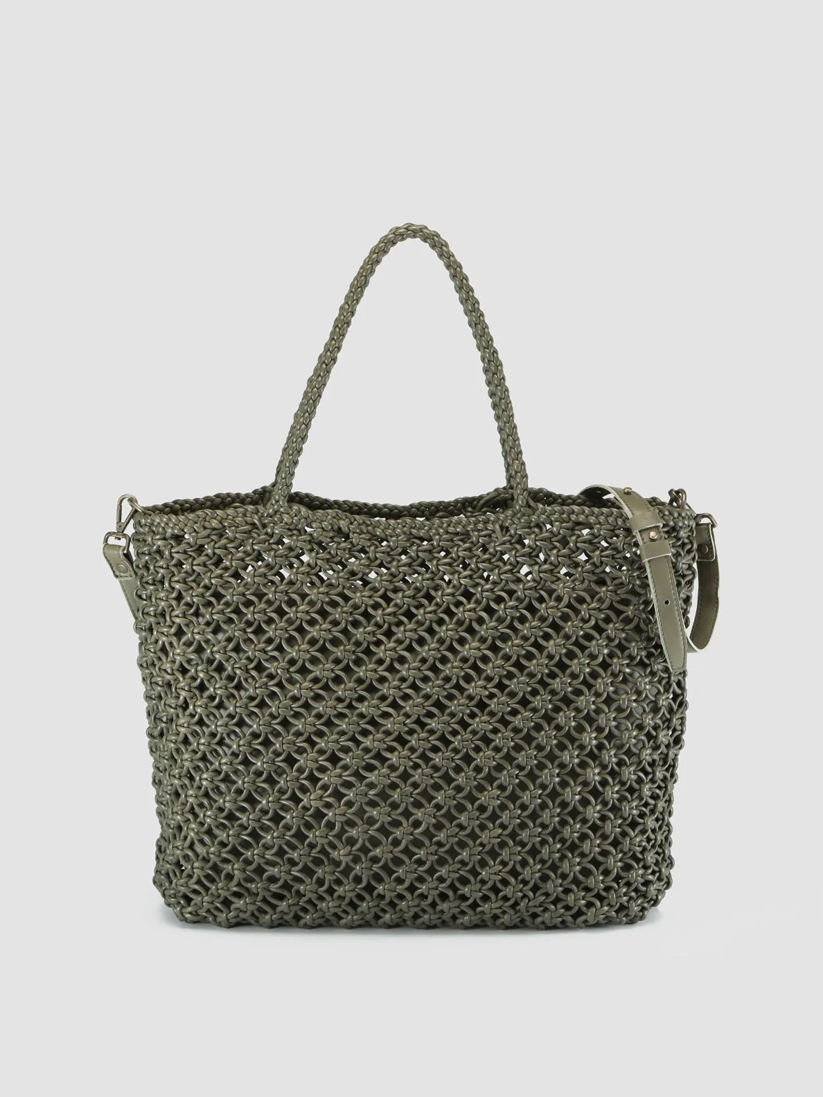 SUSAN 02 Macramè -  Green Leather tote bag