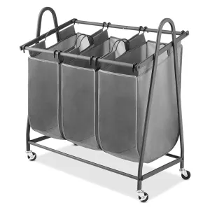 Three-Bag Rolling Laundry Sorter - Gunmetal