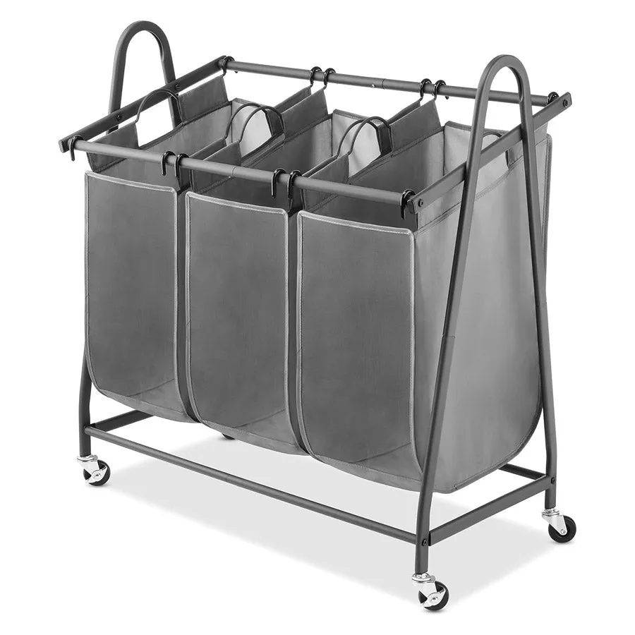 Three-Bag Rolling Laundry Sorter - Gunmetal