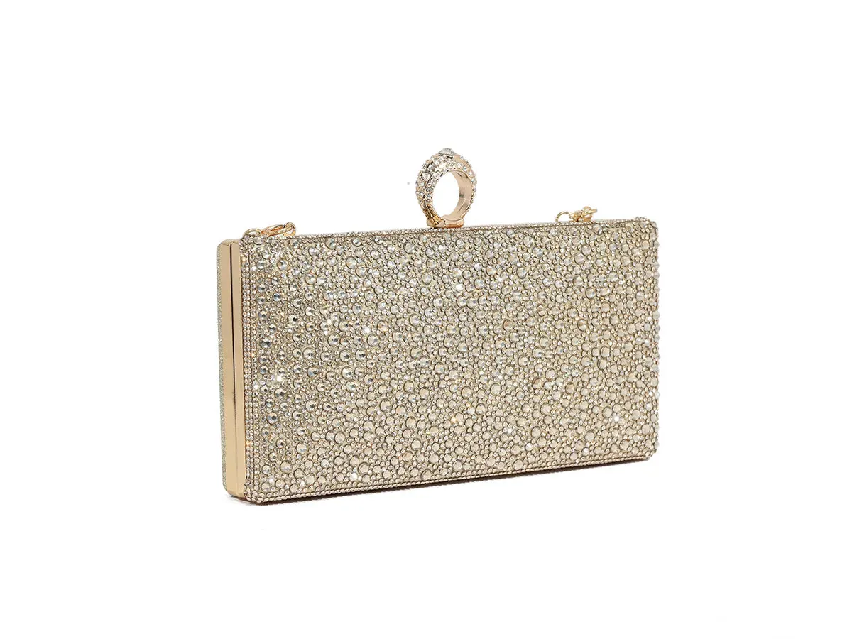 TOVA SMALL CLUTCH DIAMANTE BAG IN GOLD