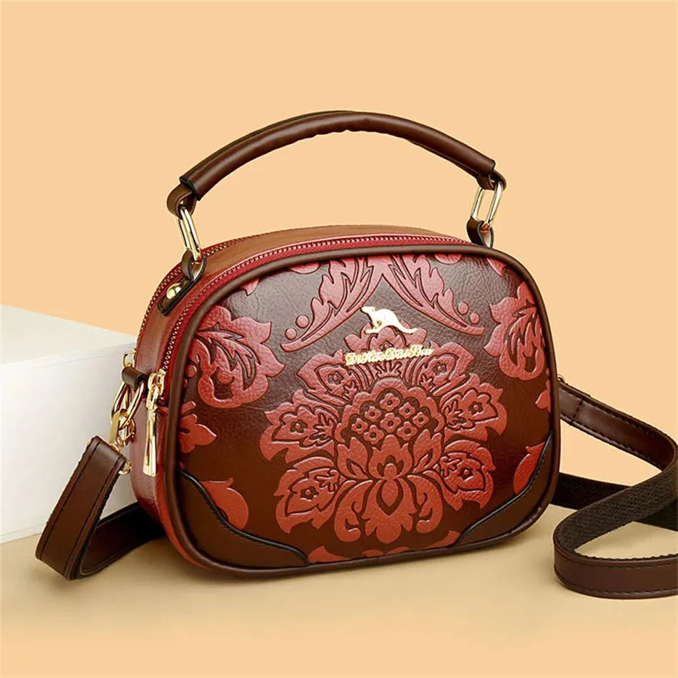 VANDERWAH Luxury Floral Print Crossbody Bag - Stylish PU Leather Handbag.