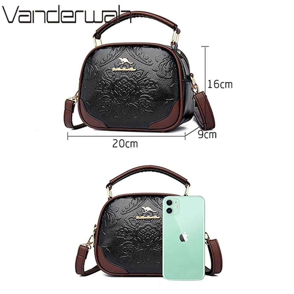 VANDERWAH Luxury Floral Print Crossbody Bag - Stylish PU Leather Handbag.