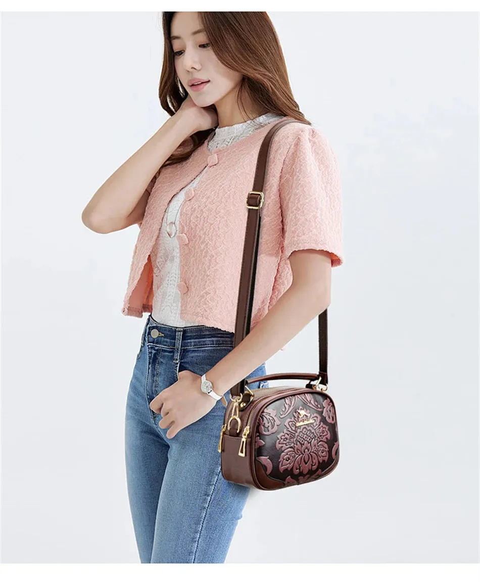 VANDERWAH Luxury Floral Print Crossbody Bag - Stylish PU Leather Handbag.