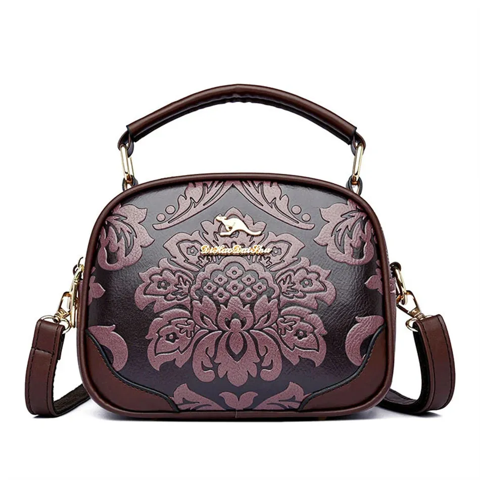 VANDERWAH Luxury Floral Print Crossbody Bag - Stylish PU Leather Handbag.