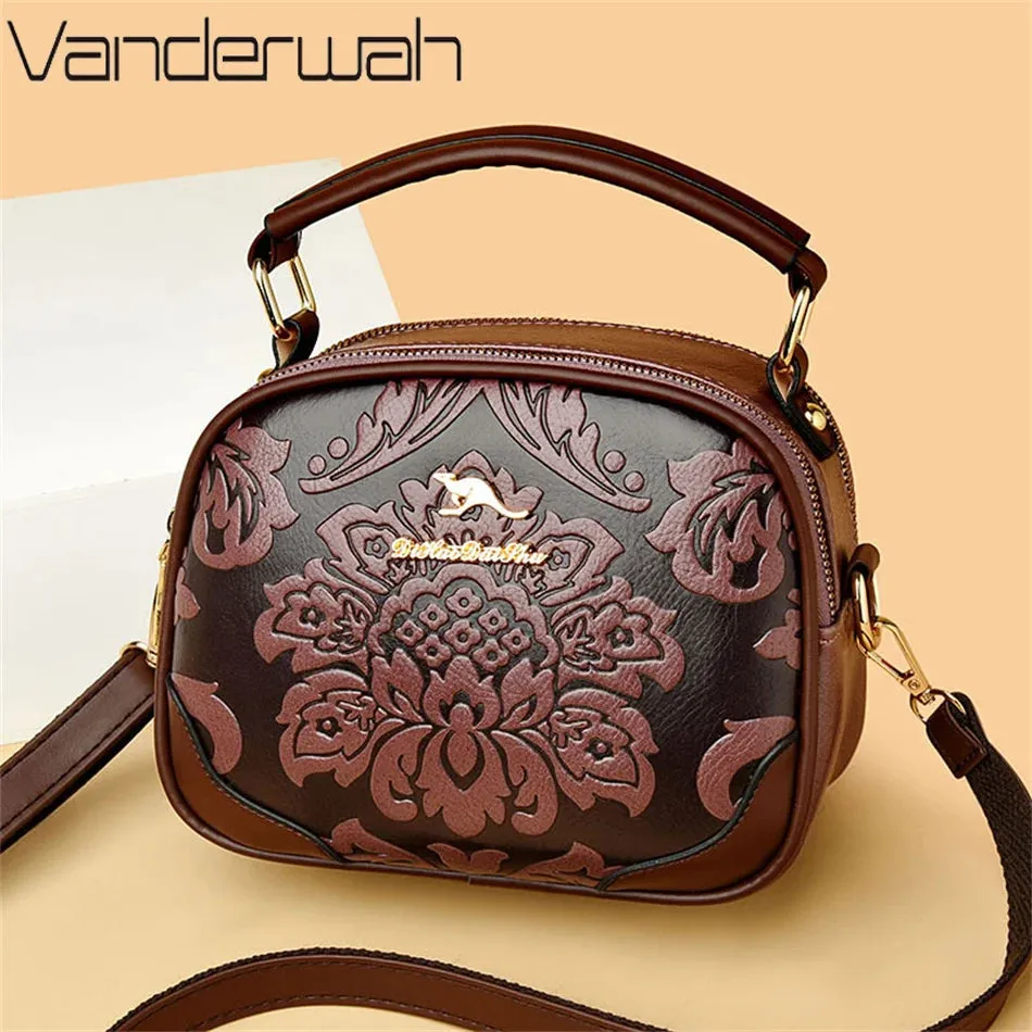 VANDERWAH Luxury Floral Print Crossbody Bag - Stylish PU Leather Handbag.