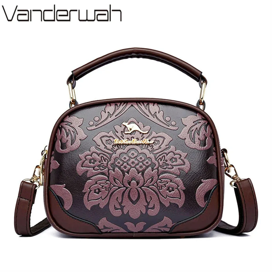 VANDERWAH Luxury Floral Print Crossbody Bag - Stylish PU Leather Handbag.