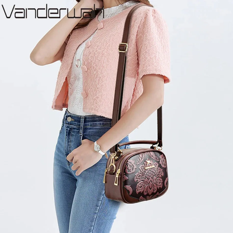 VANDERWAH Luxury Floral Print Crossbody Bag - Stylish PU Leather Handbag.