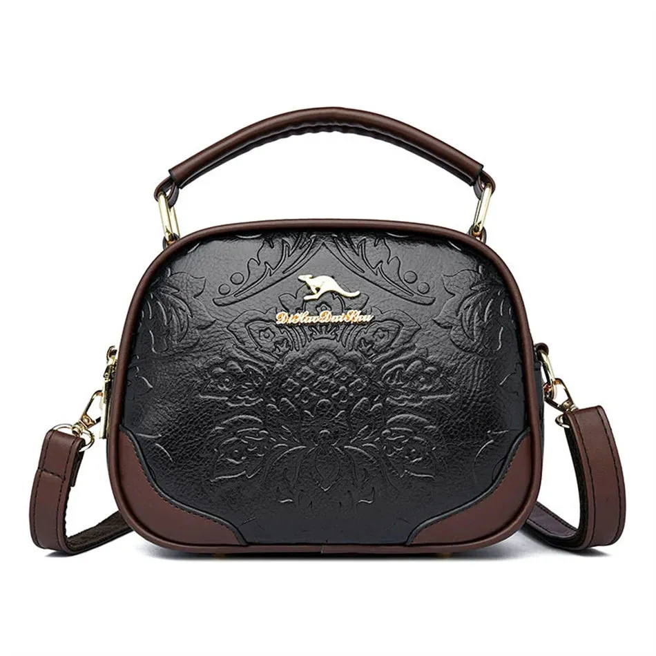 VANDERWAH Luxury Floral Print Crossbody Bag - Stylish PU Leather Handbag.