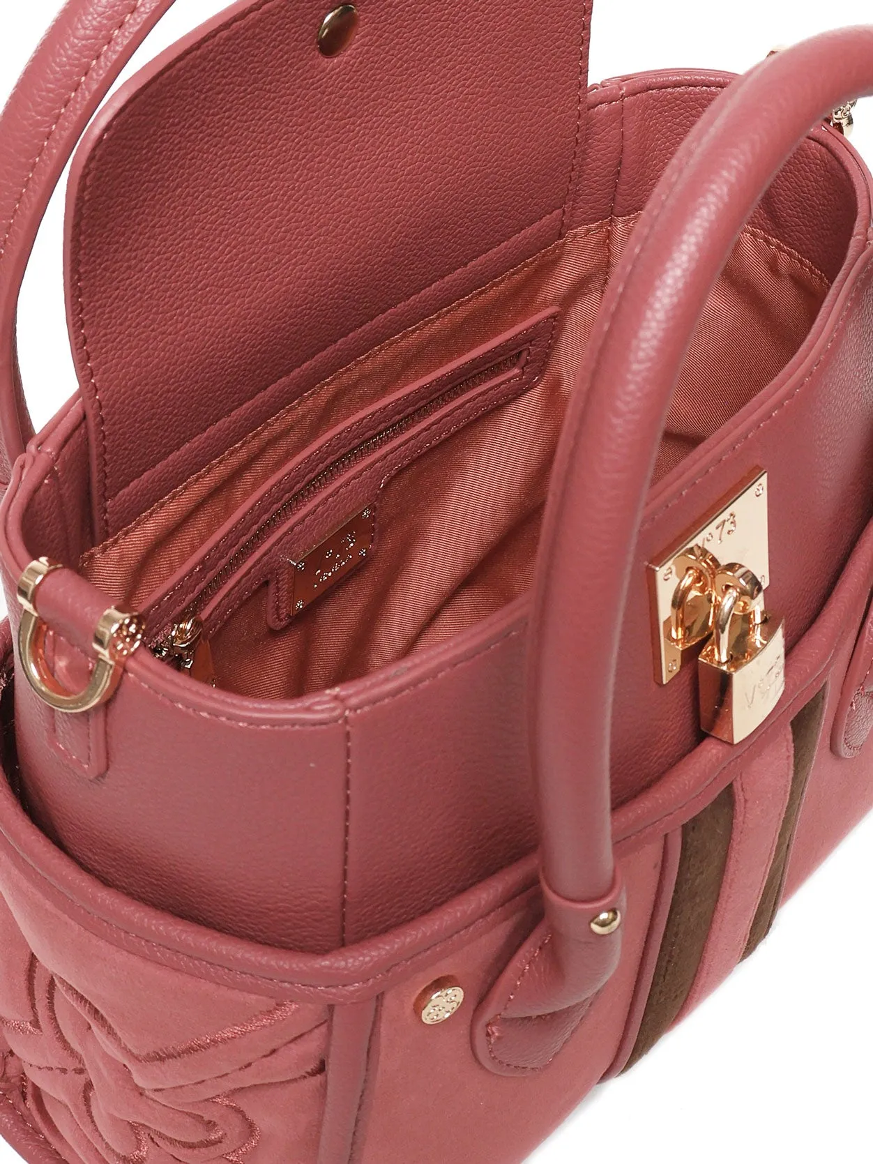 Velvet Pink Embroidered Bag with Padlock