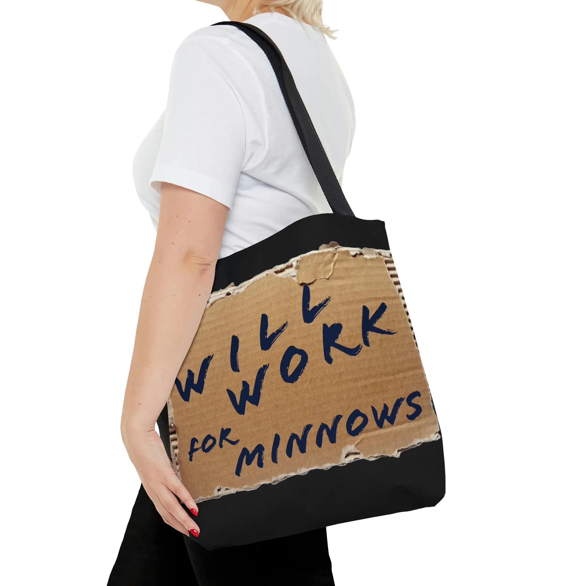 Will Work For Minnows - Fishing Theme -  Boat / Beach Bag -  AOP Tote Bag