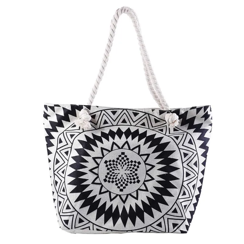 Women Bohemian Digital Print Large Capacity Waterproof Canvas Beach Bag