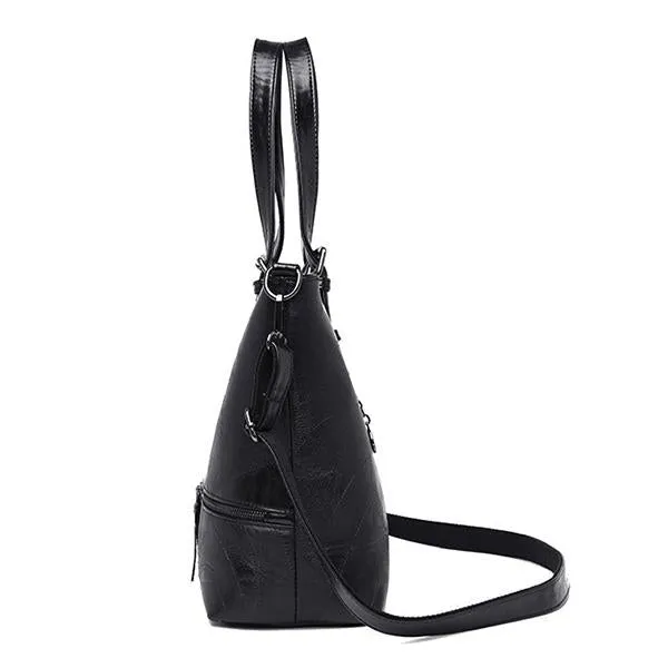 Women Elegant Vintage Faux Leather Large Capacity Handbag Tote Shoulder Bag