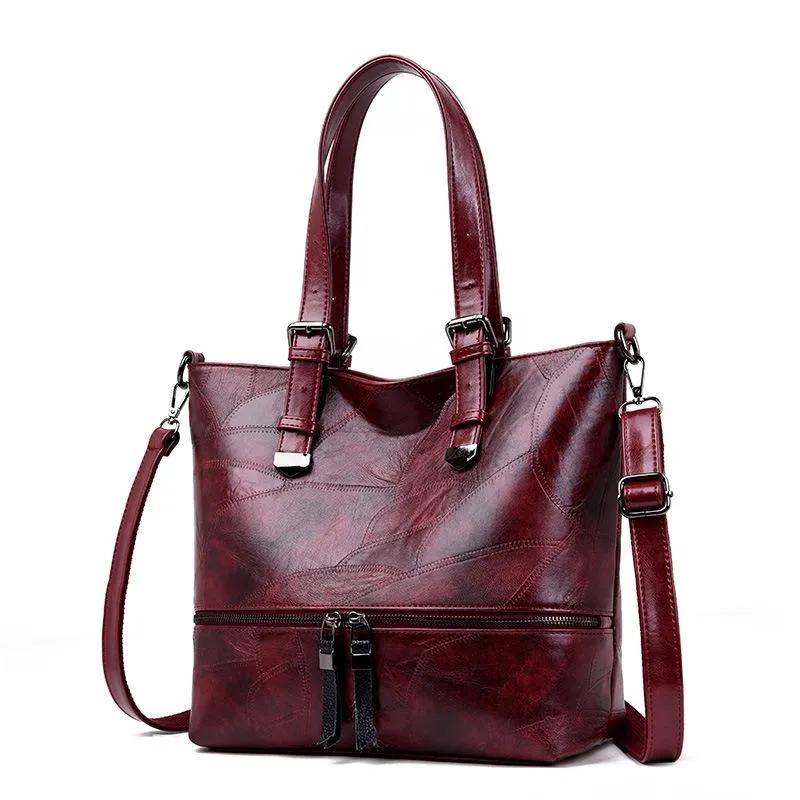 Women Elegant Vintage Faux Leather Large Capacity Handbag Tote Shoulder Bag