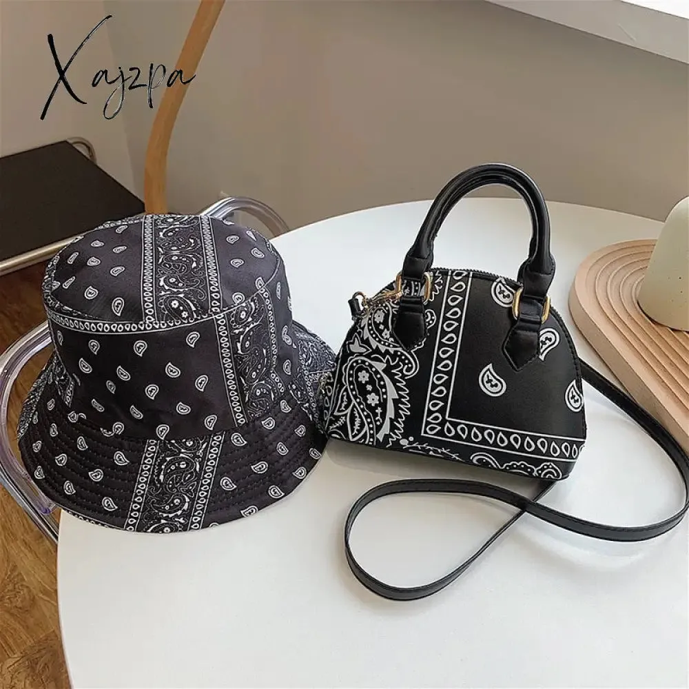 Xajzpa - New Fashion Bandana Crossbody Small Handbags for Women Ladies Cashew Flower Bucket Hats and  Purse Set