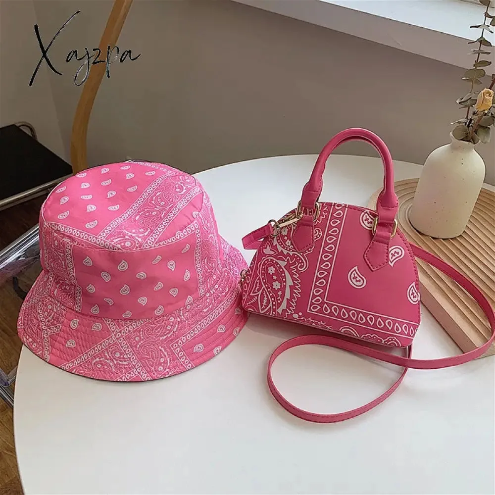 Xajzpa - New Fashion Bandana Crossbody Small Handbags for Women Ladies Cashew Flower Bucket Hats and  Purse Set