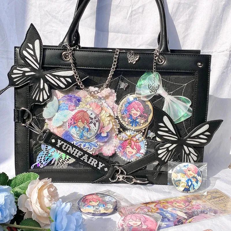 Y2K Chain Labyrinth Gothic Letter Butterfly Spider Web Transparent Bag