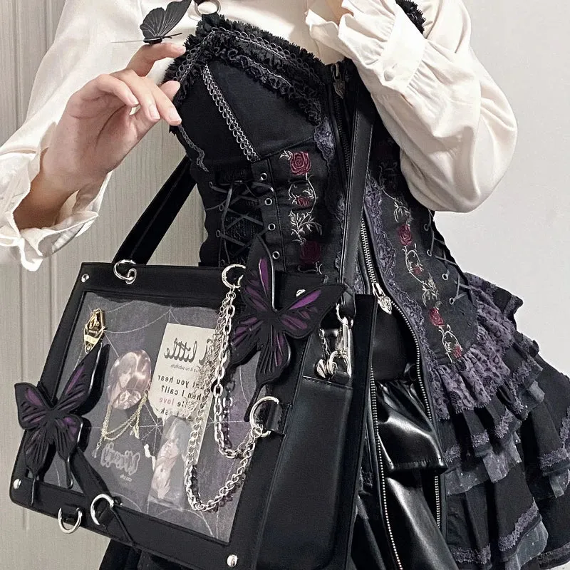 Y2K Chain Labyrinth Gothic Letter Butterfly Spider Web Transparent Bag