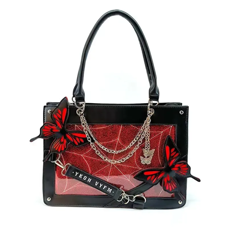 Y2K Chain Labyrinth Gothic Letter Butterfly Spider Web Transparent Bag