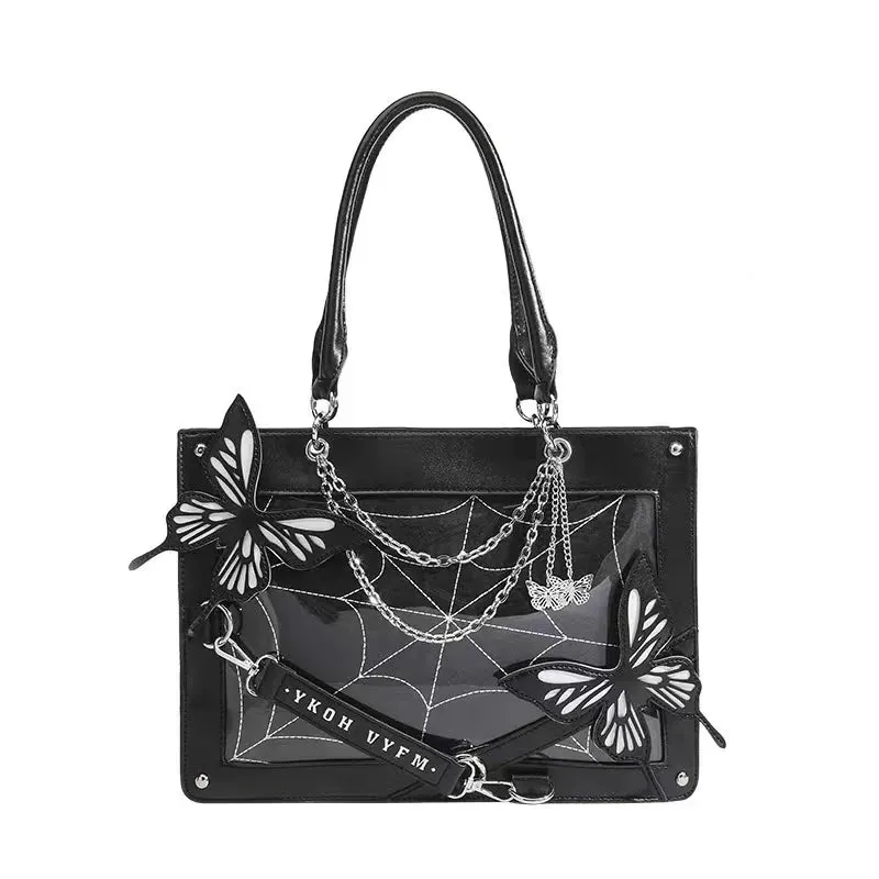 Y2K Chain Labyrinth Gothic Letter Butterfly Spider Web Transparent Bag