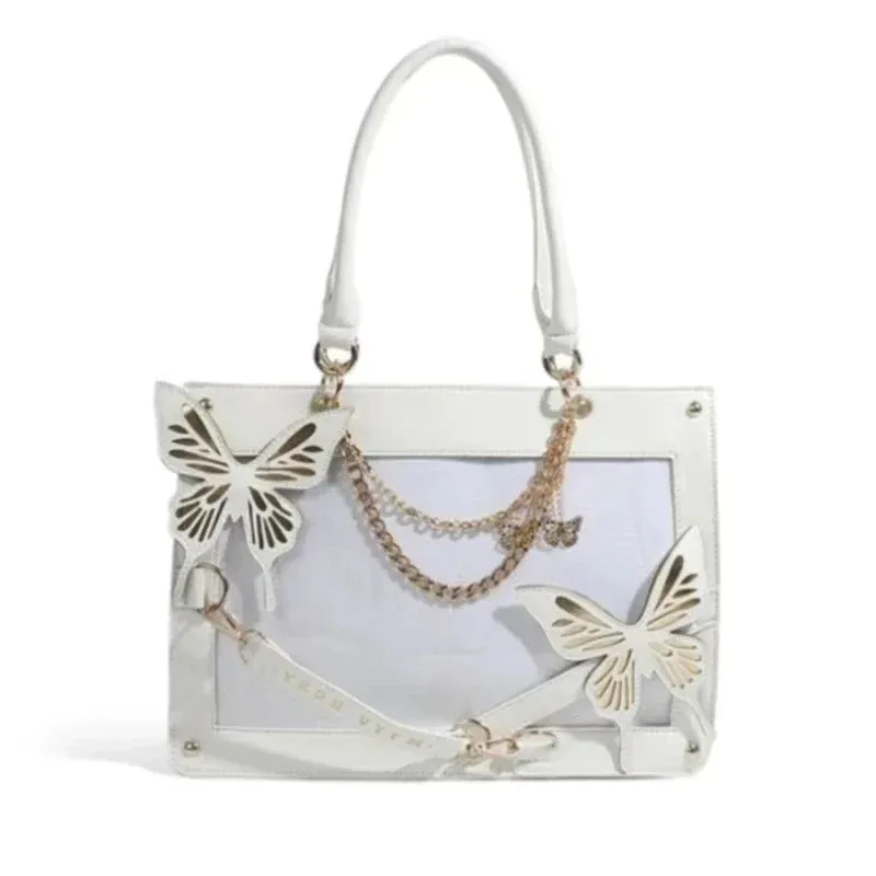 Y2K Chain Labyrinth Gothic Letter Butterfly Spider Web Transparent Bag